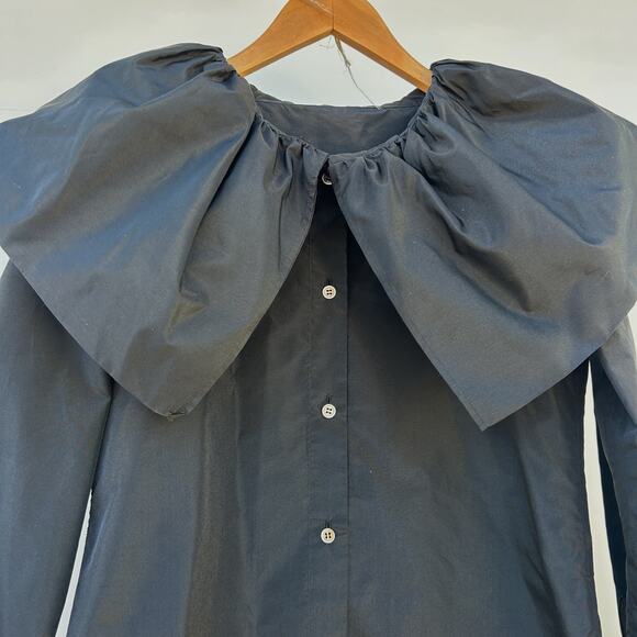 Yohji Yamamoto Taffeta Designer Blouse High Fashion Black Blouse Silk Collar S - Picture 8 of 12